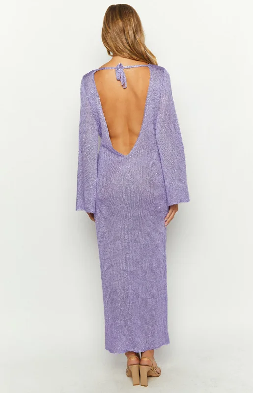 Kendrick Purple Sequin Knit Long Sleeve Maxi Dress