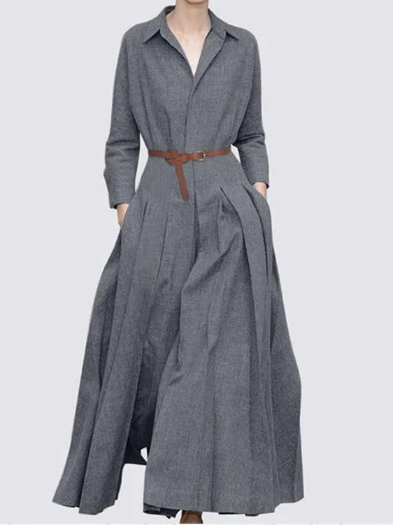 Women's Dresses Solid Lapel Long Sleeve Dress