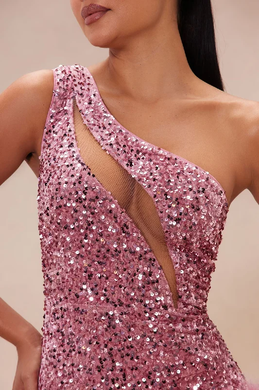 Esme Sequin Feather Mini Dress - Pink