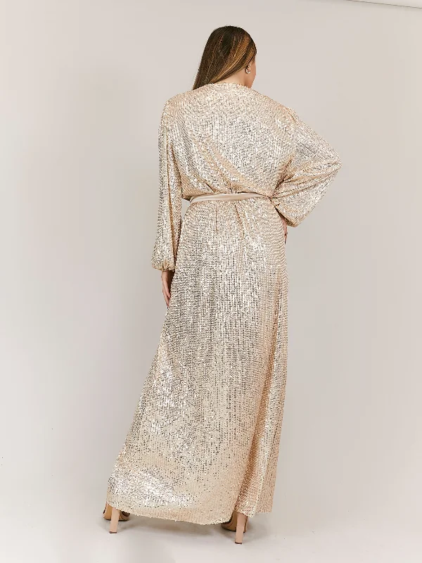 Ria Sequin Wrap Maxi Dress / Gold