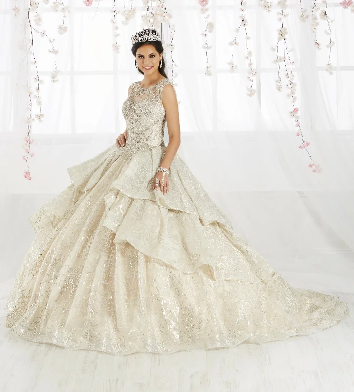 Tiered Metallic Illusion Quinceanera Dress by House of Wu 26910