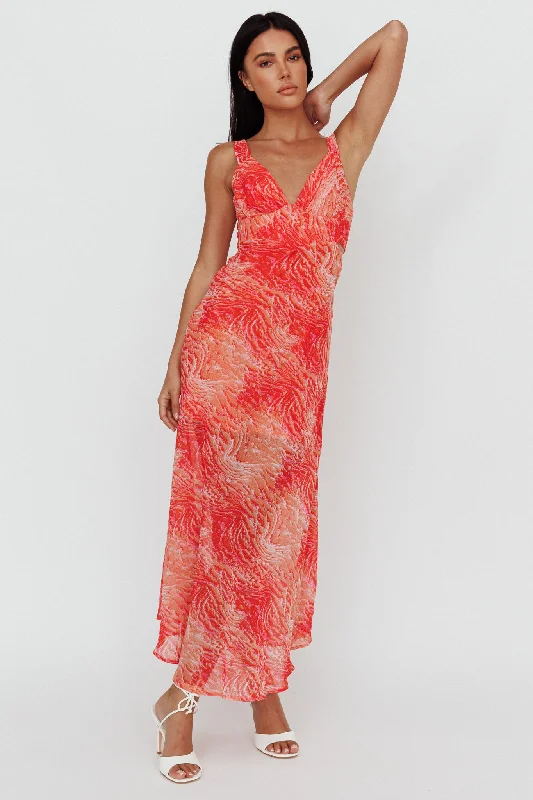 Willa Tie Back Midi Dress Print Peach