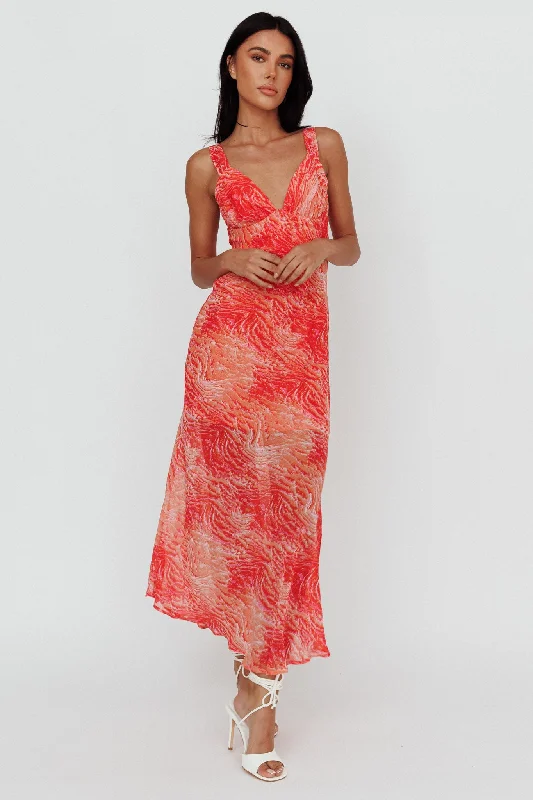 Willa Tie Back Midi Dress Print Peach