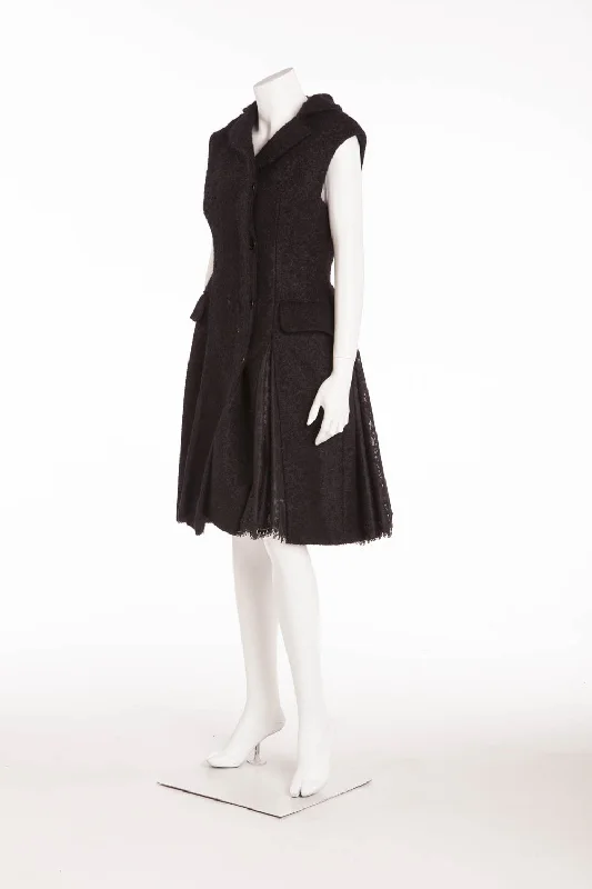 Original Alexander McQueen - New With Tags Black Sleeveless Dress with Lace Pleats - IT 40