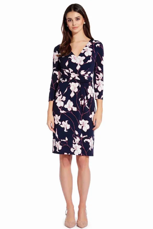 Three Quarter Sleeve Floral Sheath Dress