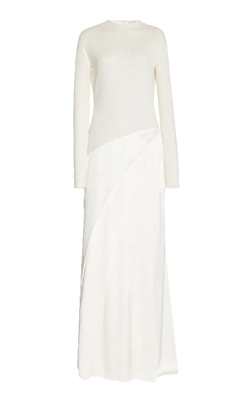 Ismay Pleated Dress in Ivory Silk Satin