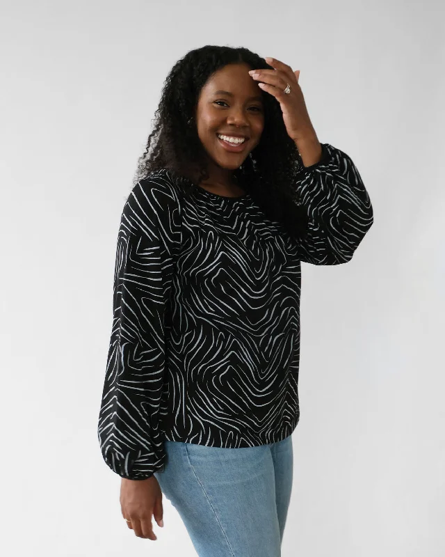 KINSLEY printed top in Black/White