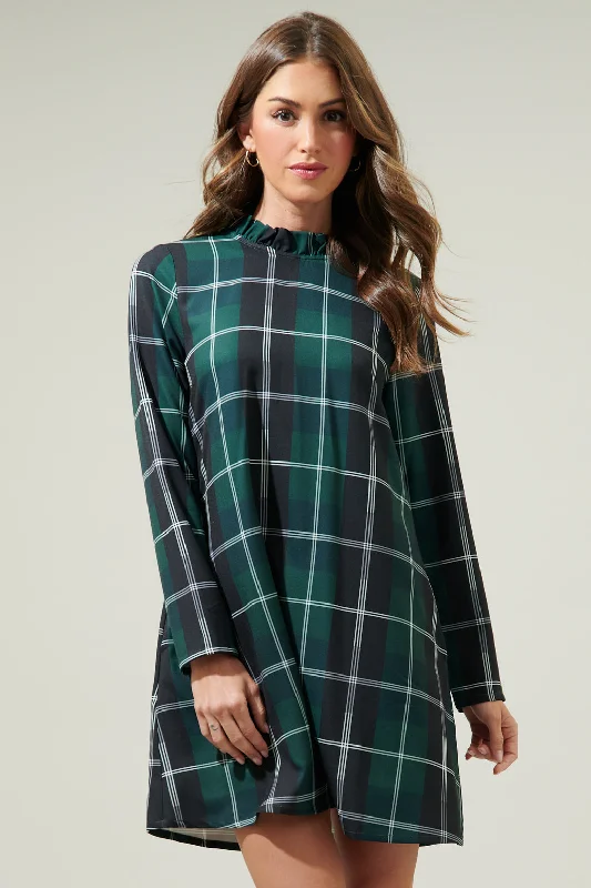 Sweet Beyond Long Sleeve Plaid Mini Dress