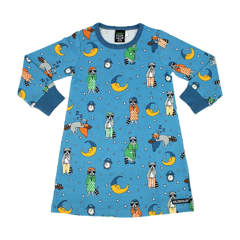 Raccoon Long Sleeve Dress - Ocean - 1 Left Size 6-8 years