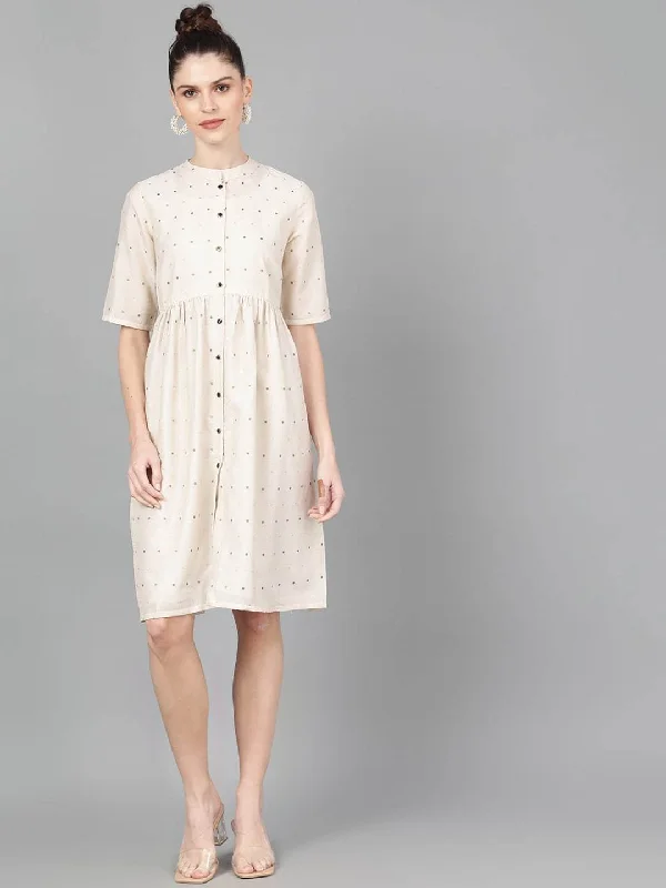 Women's  Off-White Self Design A-Line Dress - AKS