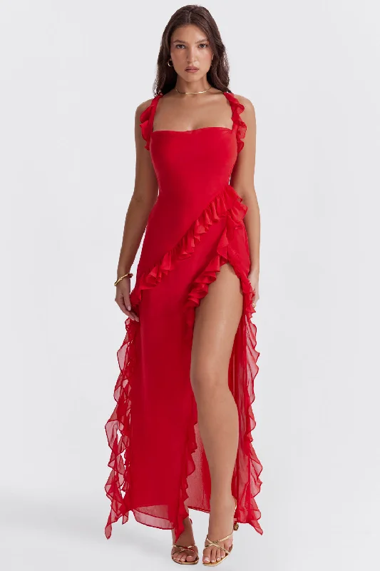 Hire HOUSE OF CB Ariela Cherry Ruffle Maxi Dress