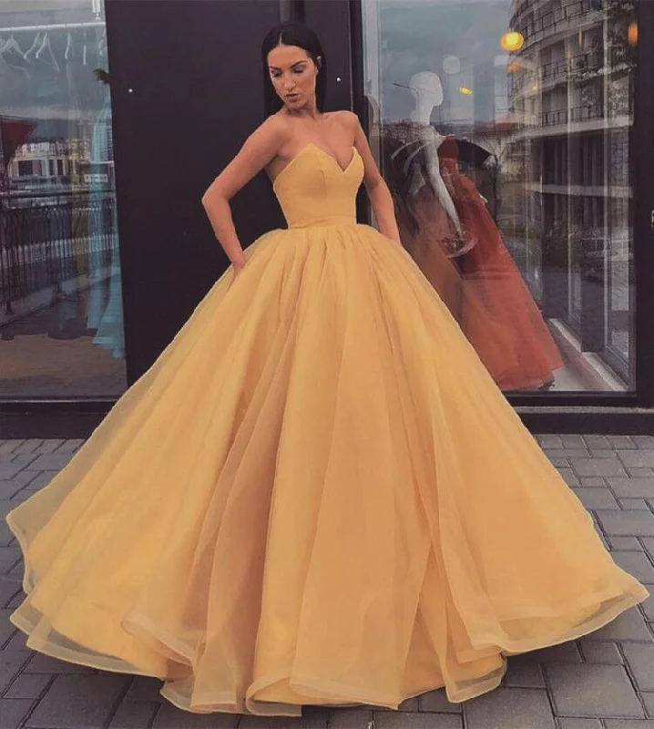 Sweetheart Yellow Long Modest Prom Gowns, Long A-line Fashion Prom Dress OKP79