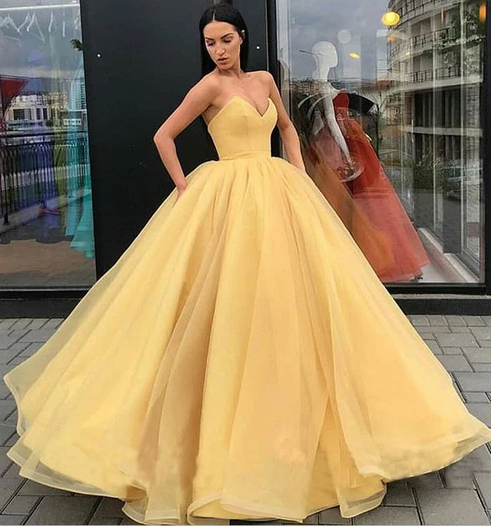 Sweetheart Yellow Long Modest Prom Gowns, Long A-line Fashion Prom Dress OKP79