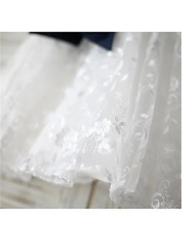 White A-line Scoop Sleeveless Bowknot Floor-Length Lace Flower Girl Dress OK725